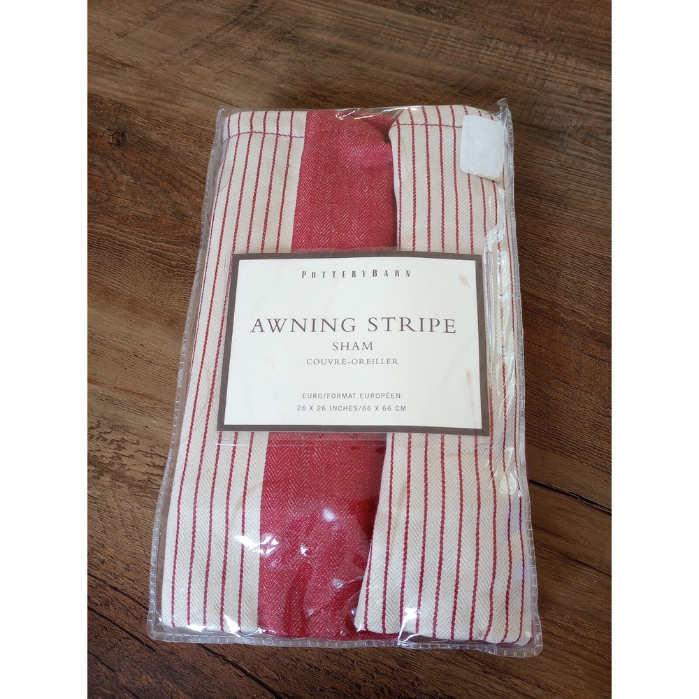 Pottery Barn Awning Stripe Euro Sham 26"X26" NEW Linen/Cotton